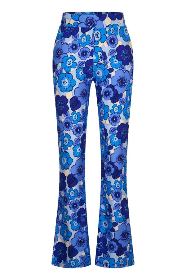 Flared Pants Big Flowers blue