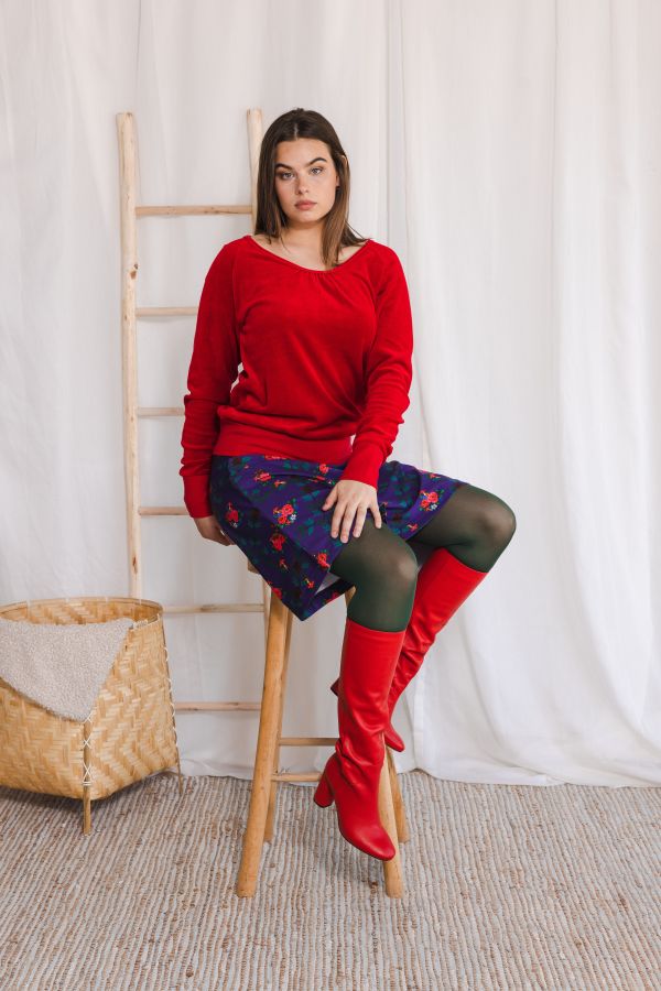 Raglan Sweater Velvet Red