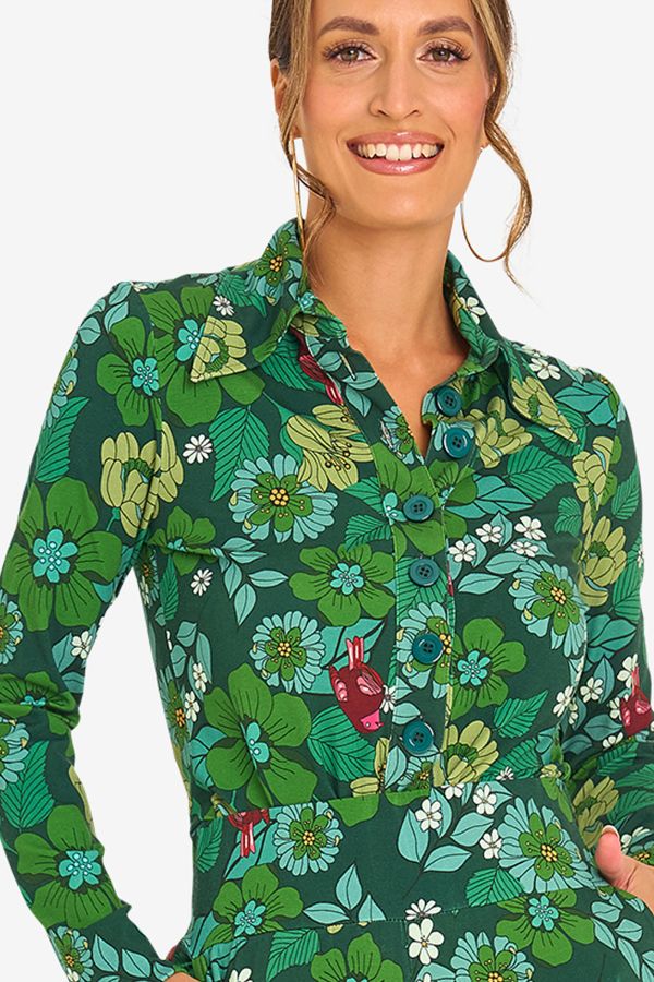 Button Shirt Autumn Garden Green