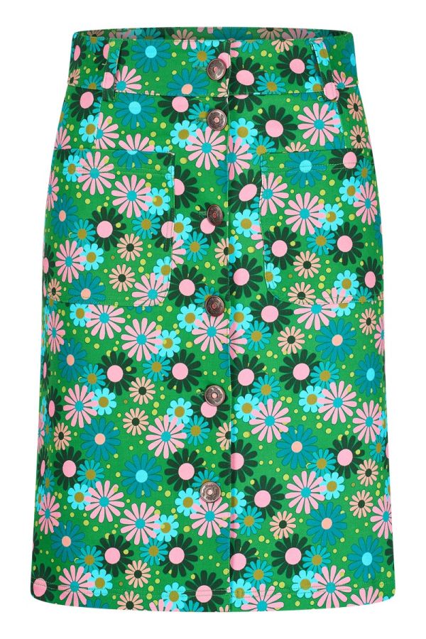 Denim Skirt Bubble Flower green