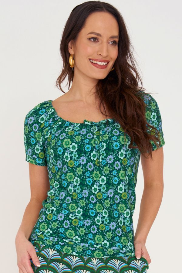 Shirt Bow Mille Fleurs green